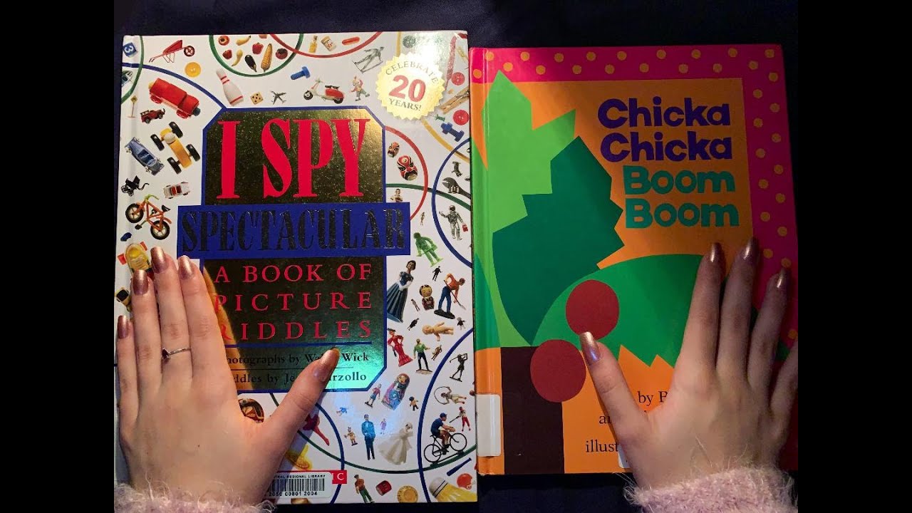 relaxing ASMR reading children’s book and doing I SPY (tapping, page turning and close whispers)