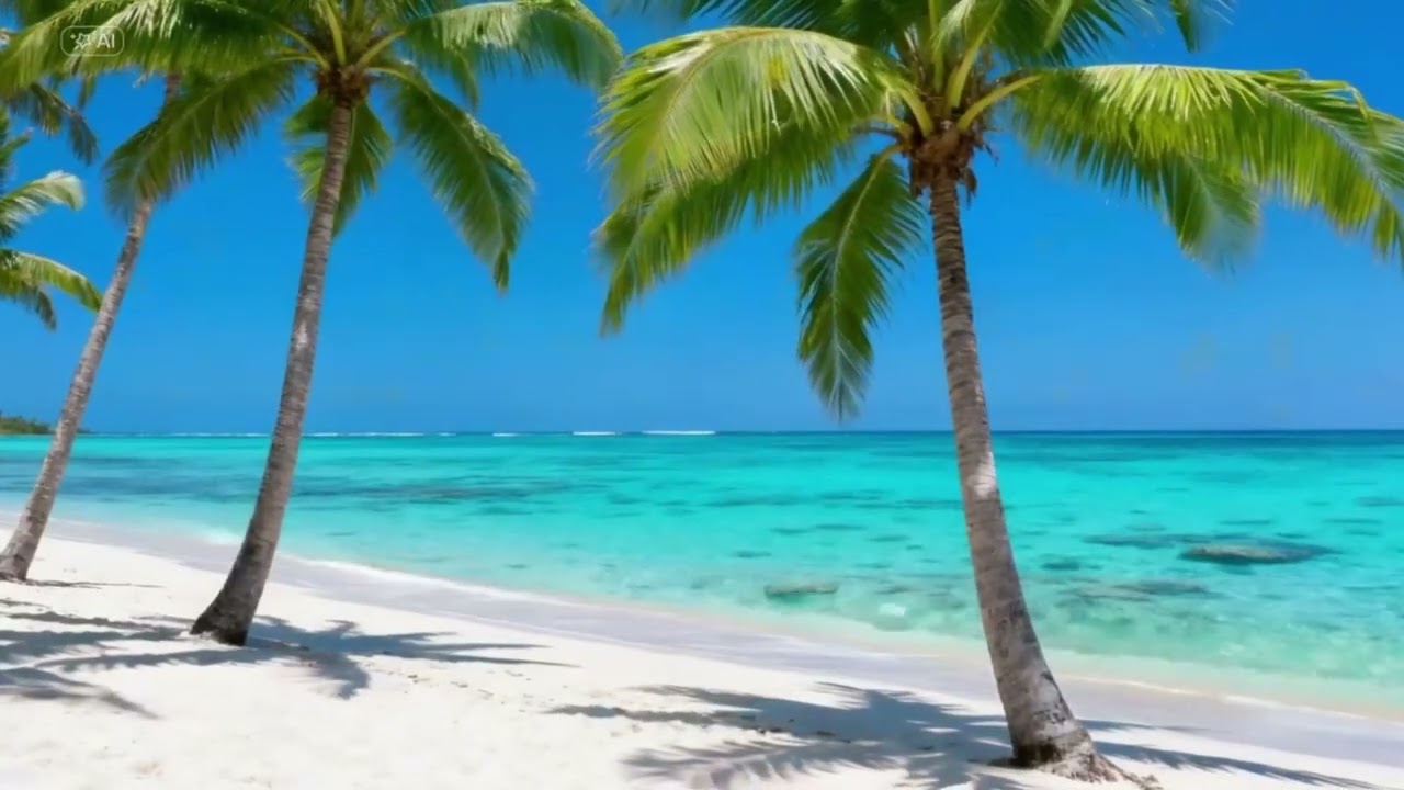 Mer turquoise et palmiers ☀️ Musique zen pour se détendre🌊  Évasion sur une plage de rêve 🌴