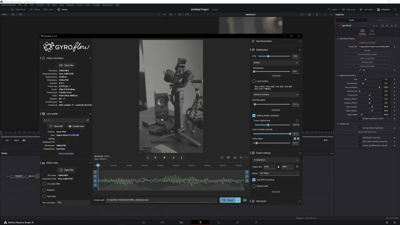 Davinci Resolve Gyroflow plugin vertical orientation fix