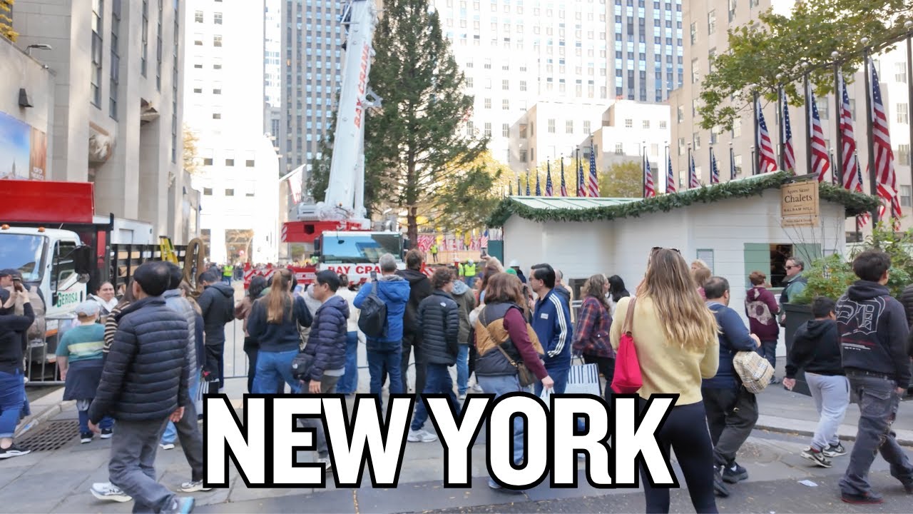 🎄🌟 Rockefeller Center Christmas Tree Installation 2025! Holiday NYC Walking Tour!