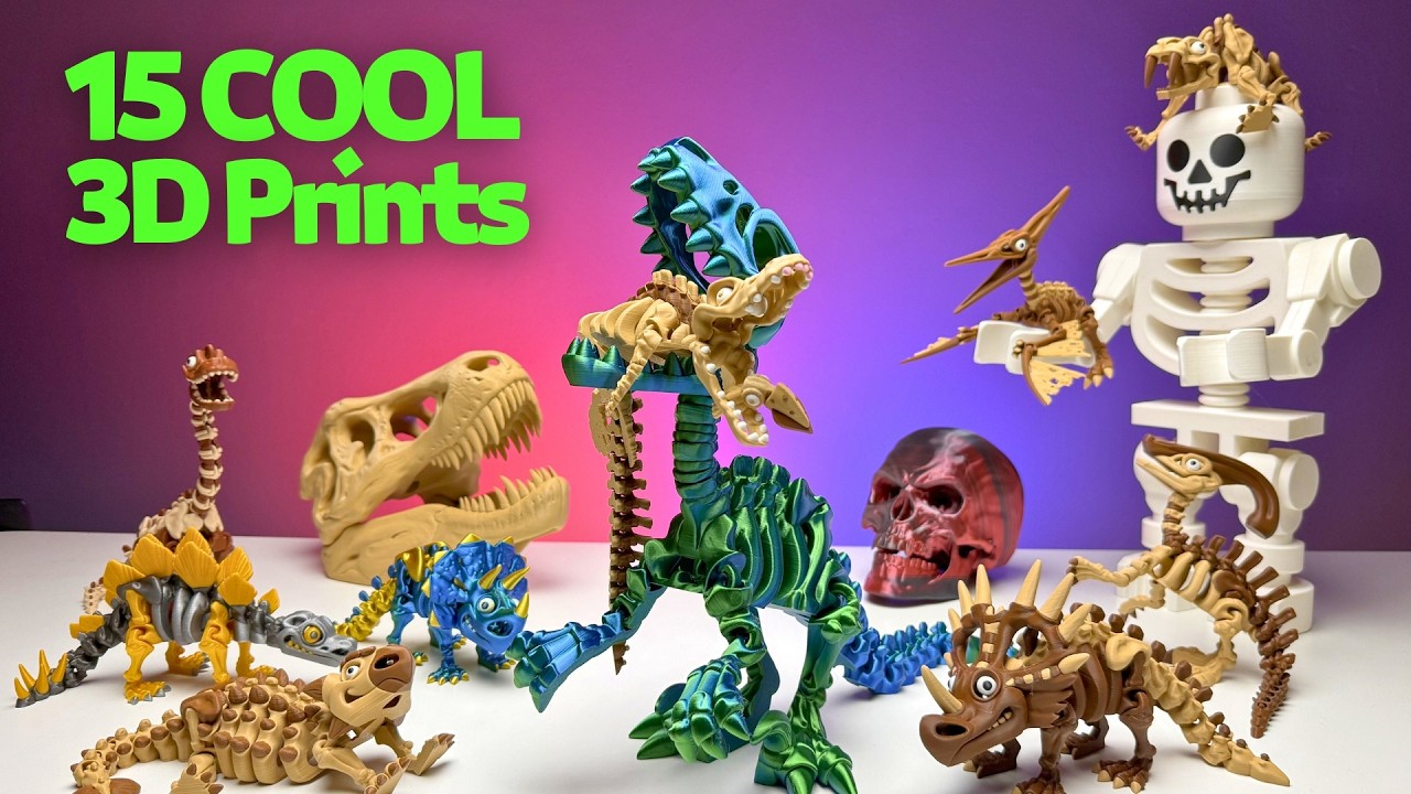 15 Amazing 3D Printed Dinosaur and other Skeletons - Timelapse video - 15 Cool Articulated 3D Prints