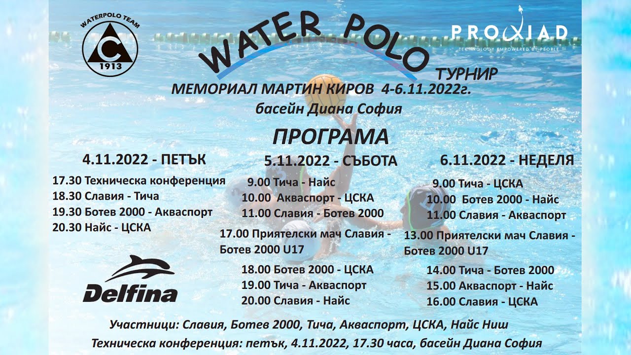 МЕМОРИАЛ МАРТИН КИРОВ - 04.11 ДЕН 1 - Турнир по Водна Топка U13
