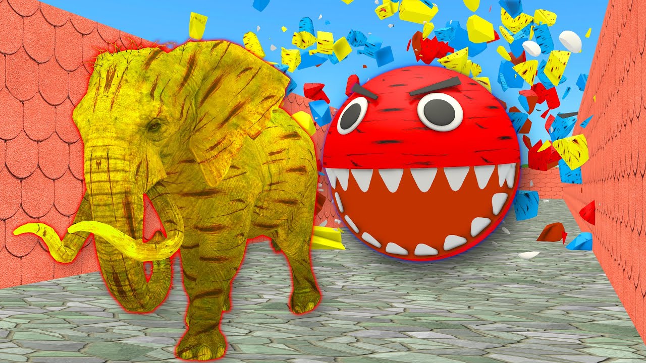 Red Pacman vs zombie Elephant run away in labyrinth Temple run | Mammoth life #41