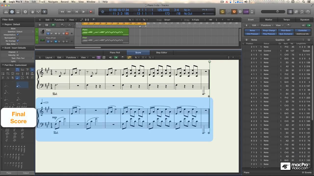 Logic Pro X 109: Core Training  The Score Editor  - 15. Piano 13  The Voice Separation Tool