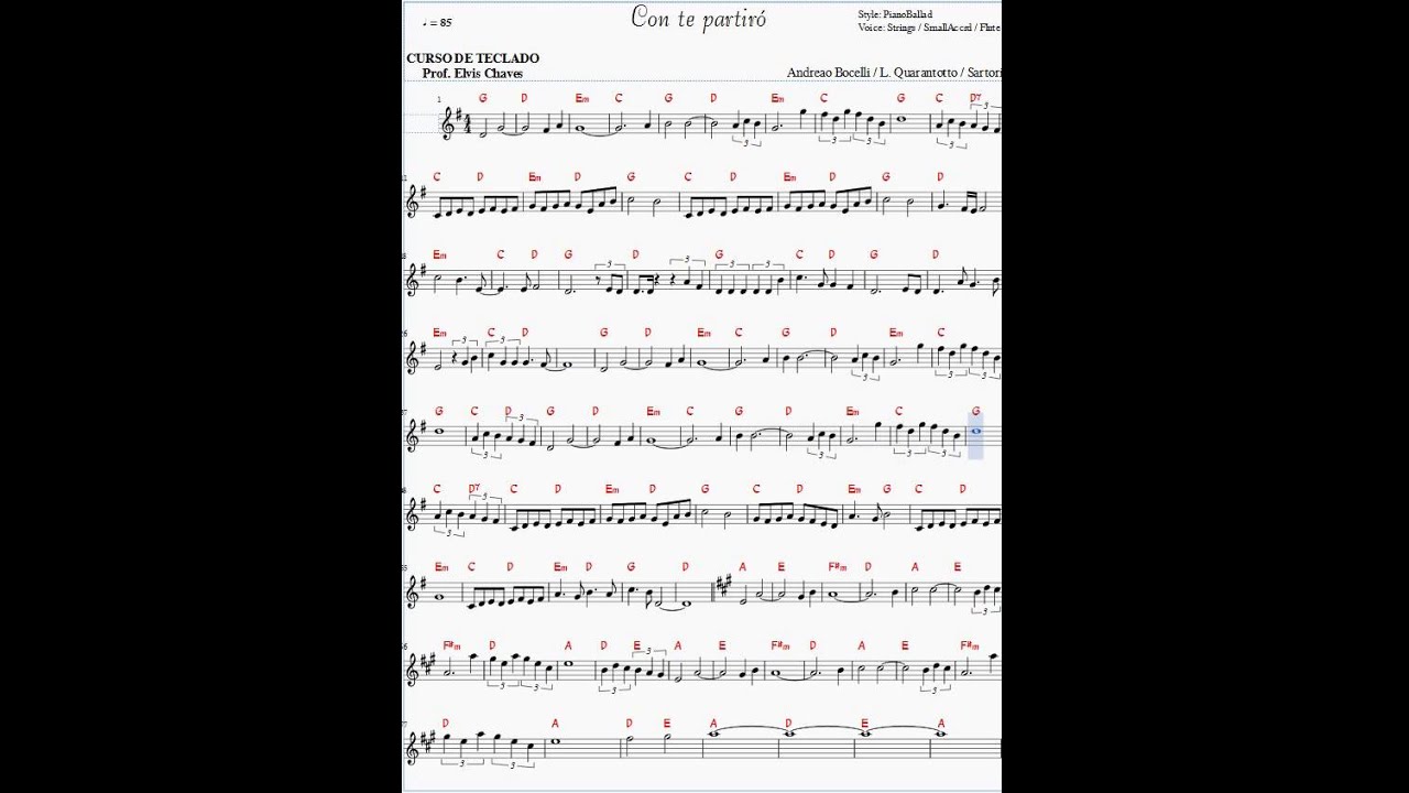 🎼 Con te partirò - 935 - Andrea Bocelli - Tutorial Partitura Fácil 1
