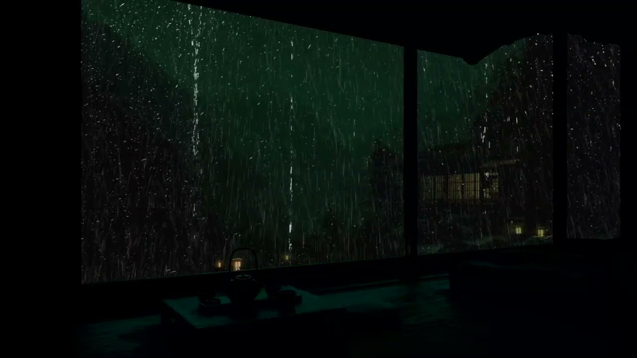 Gentle Rain Sounds in a Dark Bedroom Cabin 🌧 (No Ads) | Peaceful Lakeside Rain for Deep Sleep