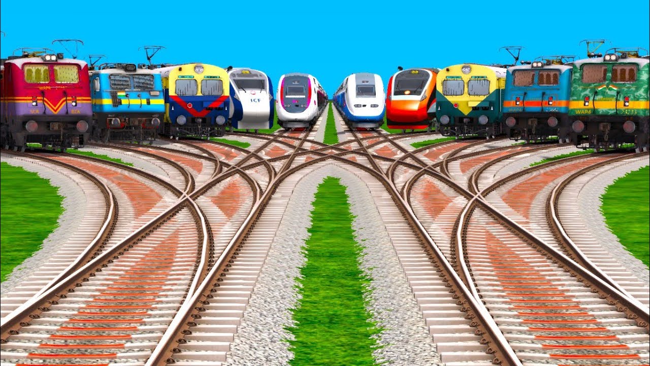 More Bhartiy Railgadi VANDE BHART EXPRESS CROSSING At BUMPY FORKED RAILROAD tracks ll #train # game 