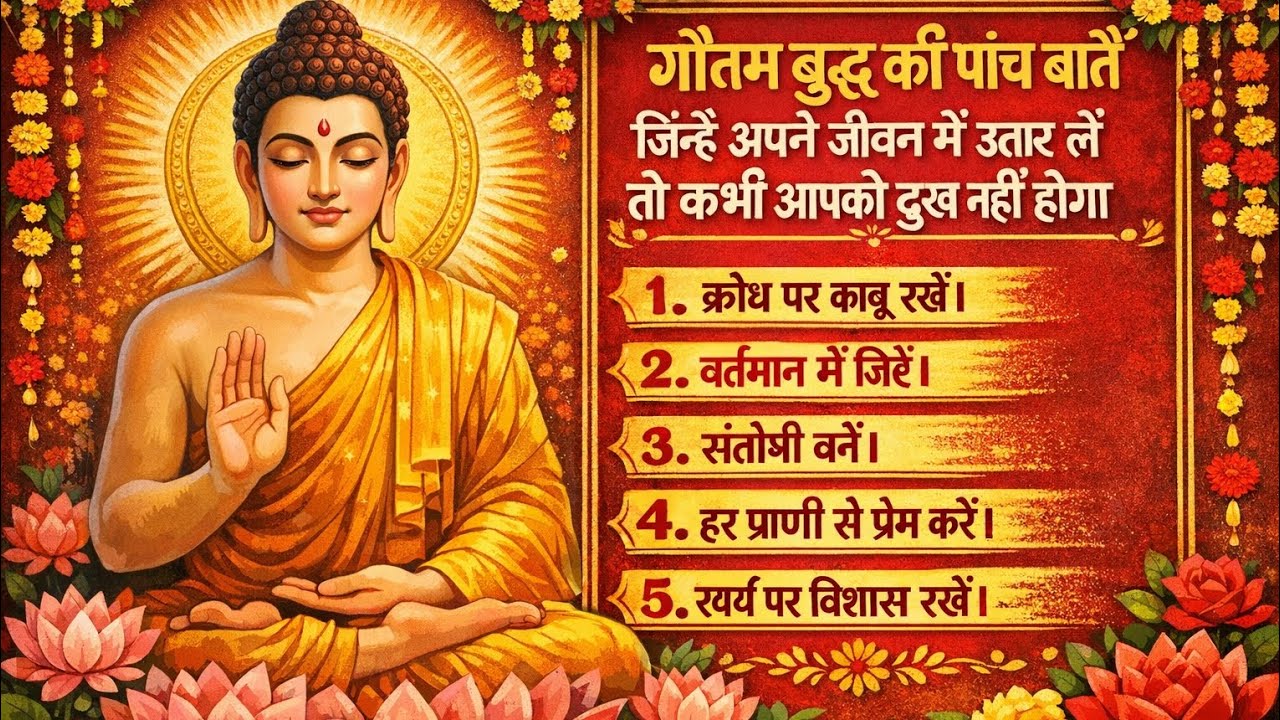 गौतम बुद्ध की  5 बाते।जिसे आप आपने जीवन मे कर लिए तो आपको सफल होने से कोई नही रोक सकता। नमोः बुद्ध 🙏