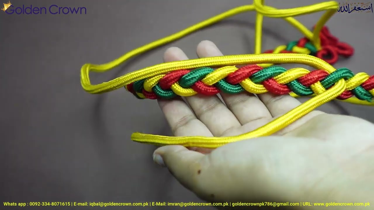 Military Aiguillette Fourragere Green Red  and Yellow, Braided Cord Shoulder Rope Finial