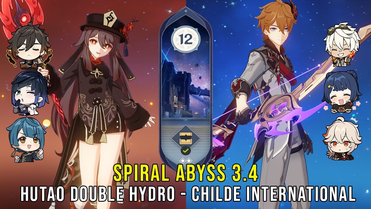 C1 Hutao Double Hydro and C0 Childe International - Genshin Impact Abyss 3.4 - Floor 12 9 Stars