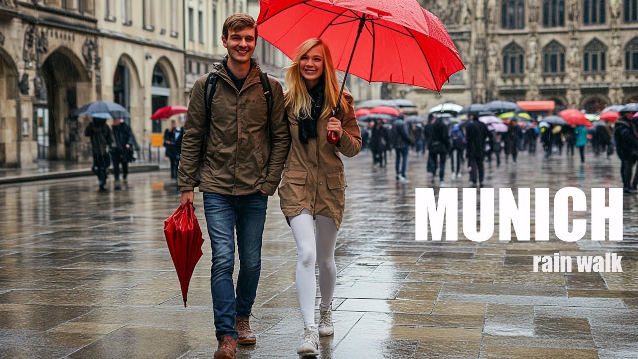 Munich Walking in Rain 4K - March 2025 Germany Bavaria