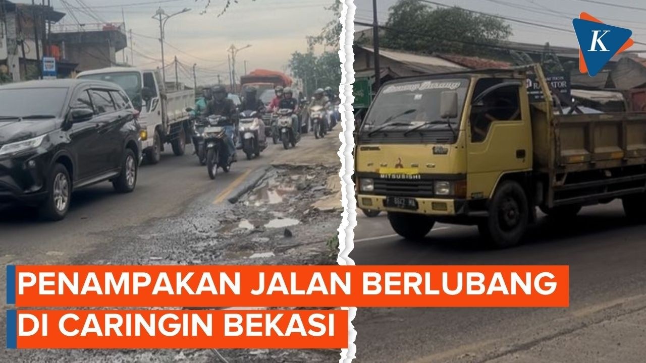 Jalan Caringin Narogong Bekasi Berlubang dan Minim Penerangan, Pengendara Rawan Celaka!