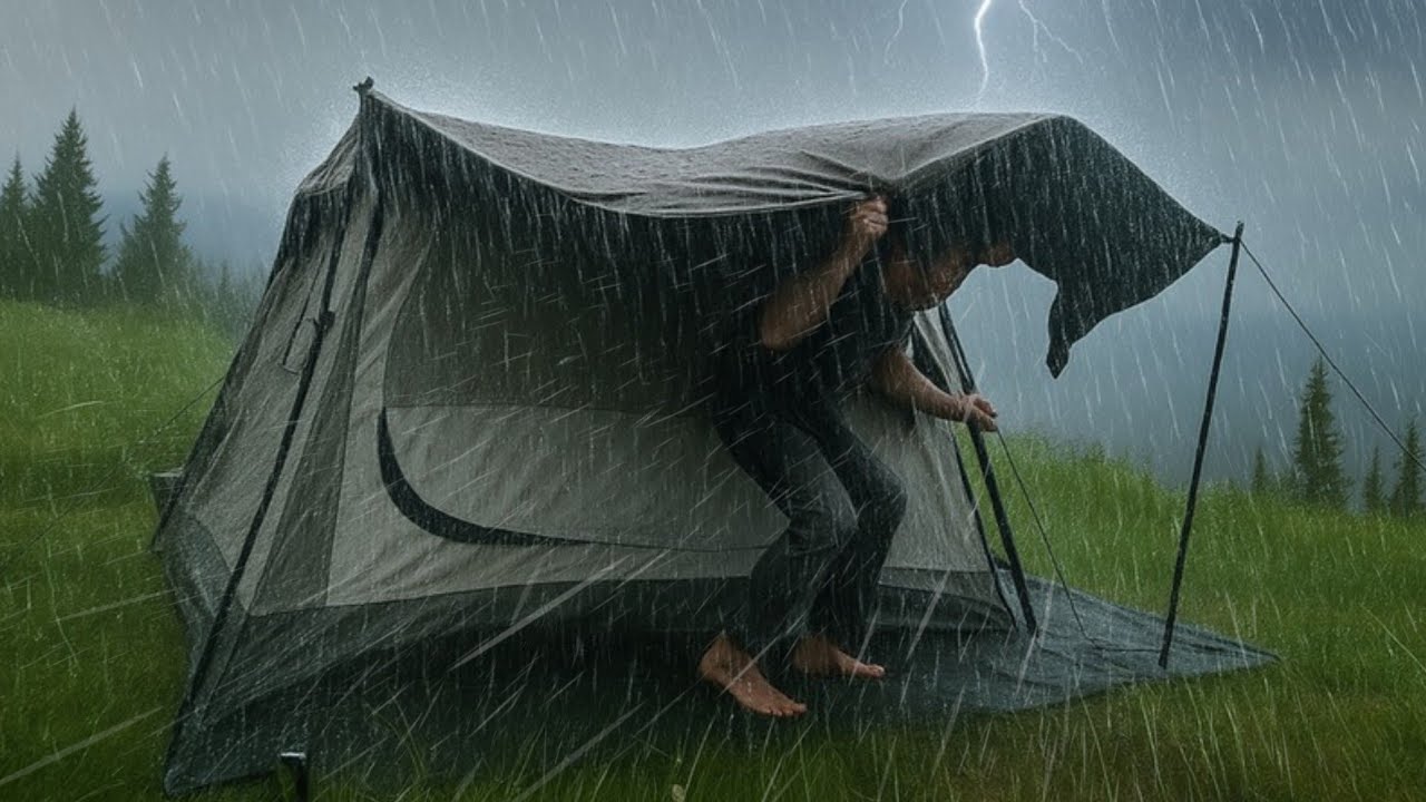 I got CAUGHT in a RAINSTORM inside the Cabin Tent ‼️ Long HEAVY RAIN CAMPING, ASMR