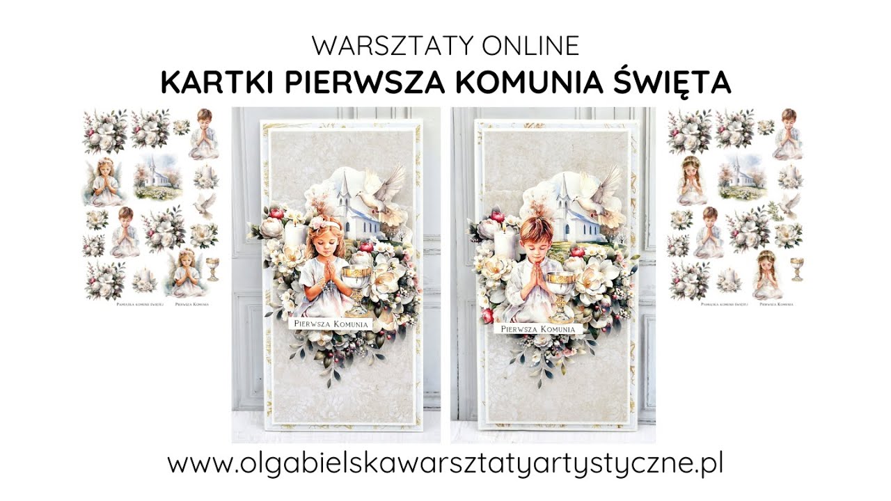 Kartka na pierwszą komunię, pamiątka pierwszej komunii warsztaty online DIY tutorial  Olga Bielska