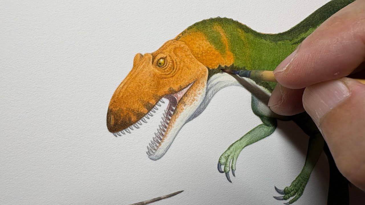【フクイラプトルとティラノミムスを描く】 Paint a Fukui raptor and Tyranomimus / Time lapse 100