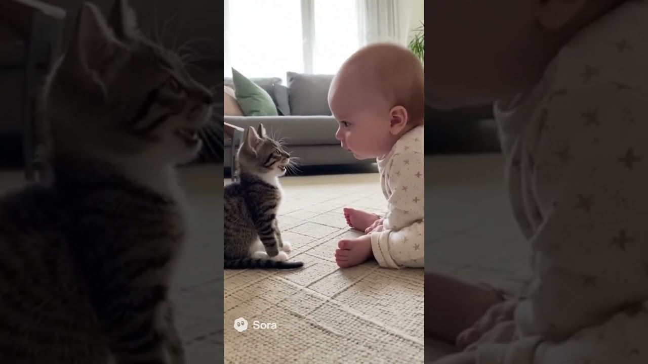 A baby speaks English to a kitten, and the kitten replies! Their 
