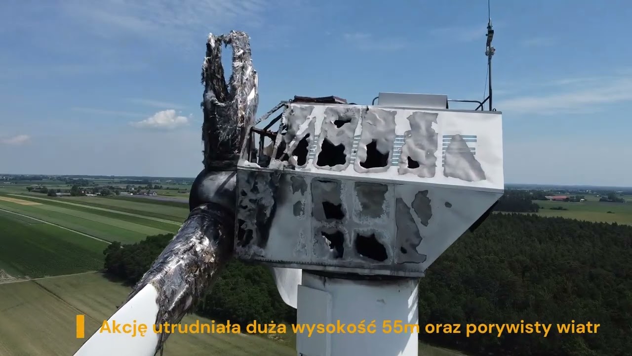 Pożar turbiny wiatrowej. Goliszew gm Żelazków.