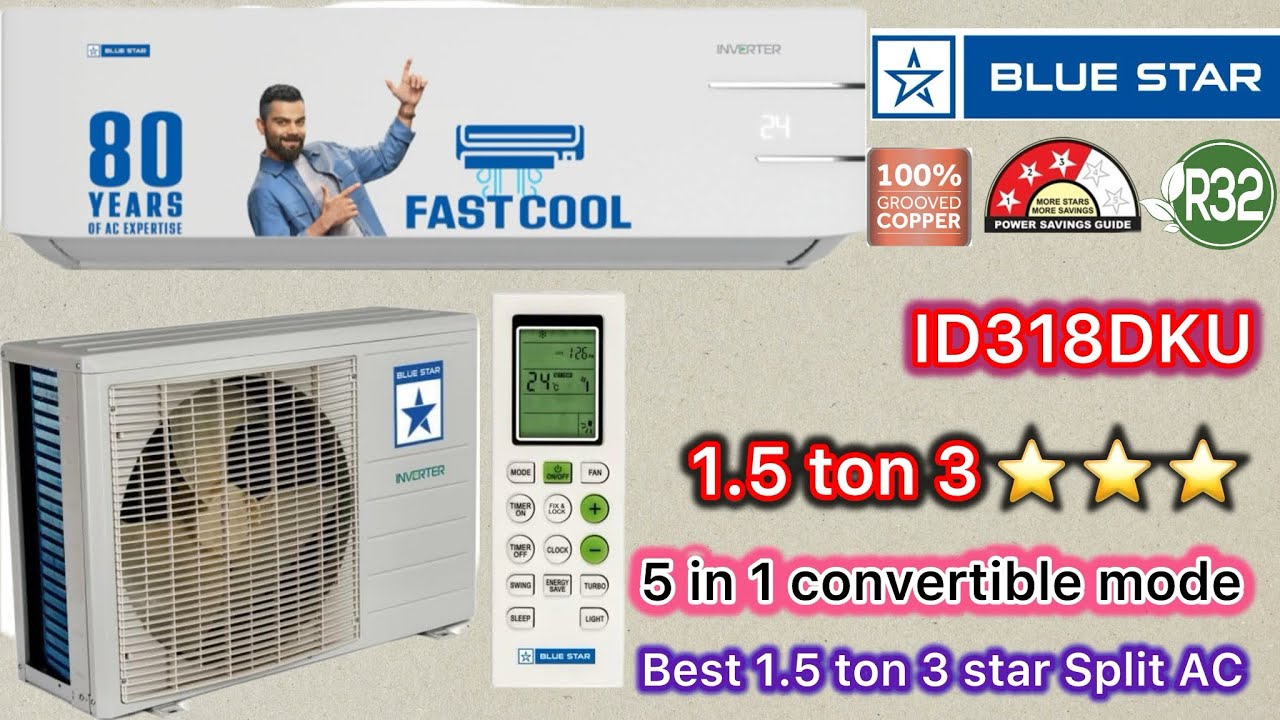 Bluestar split AC ॥Bluestar 1.5 ton 3 ⚡️star inverter split AC with 5 in 1 convertible mode Review
