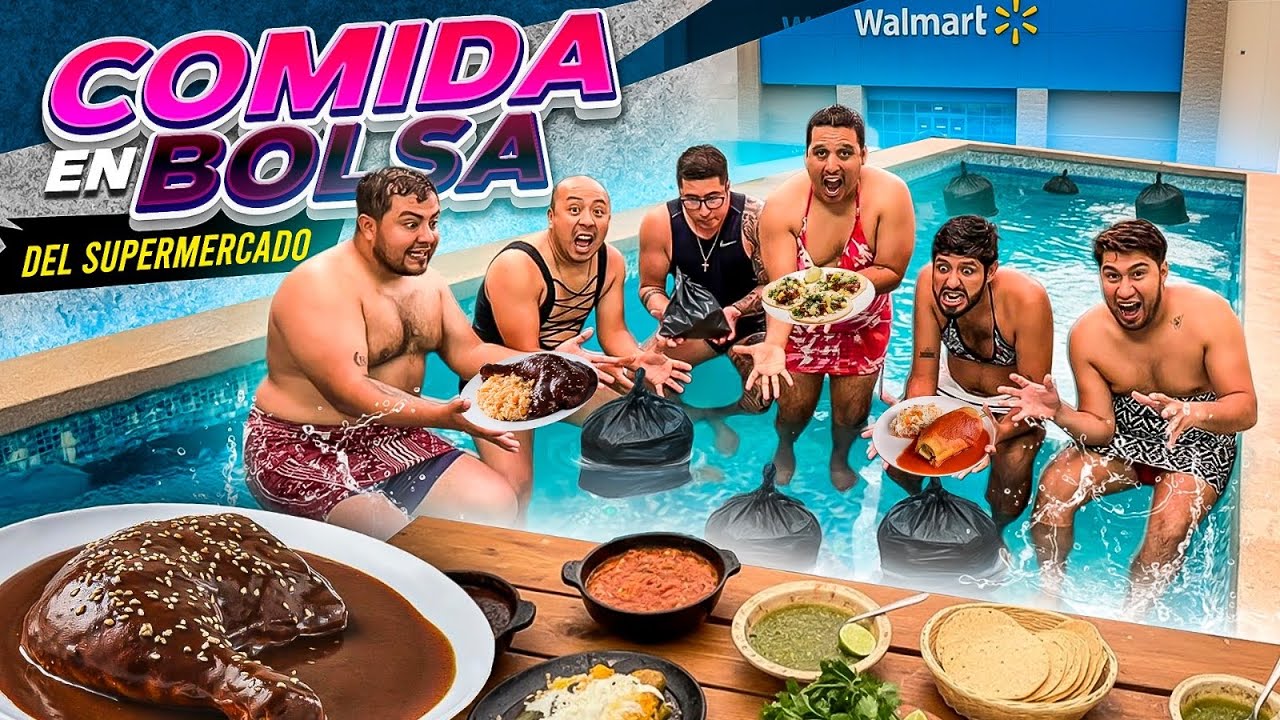PROBANDO COMIDA EN BOLSA DEL SUPER MERCADO EN LA ALBERCA CON EL CREW 
