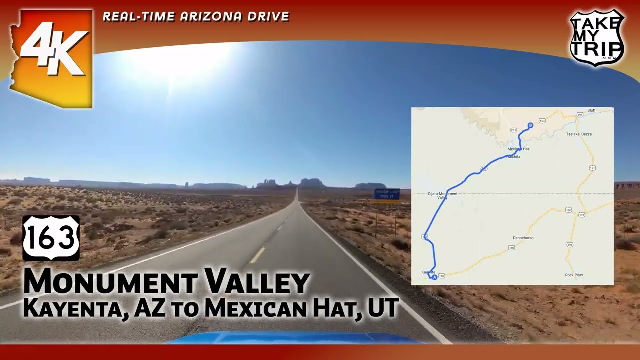 US 163 through Monument Valley, Forrest Gump Hill - Kayenta to Mexican Hat Scenic Drive in 4K