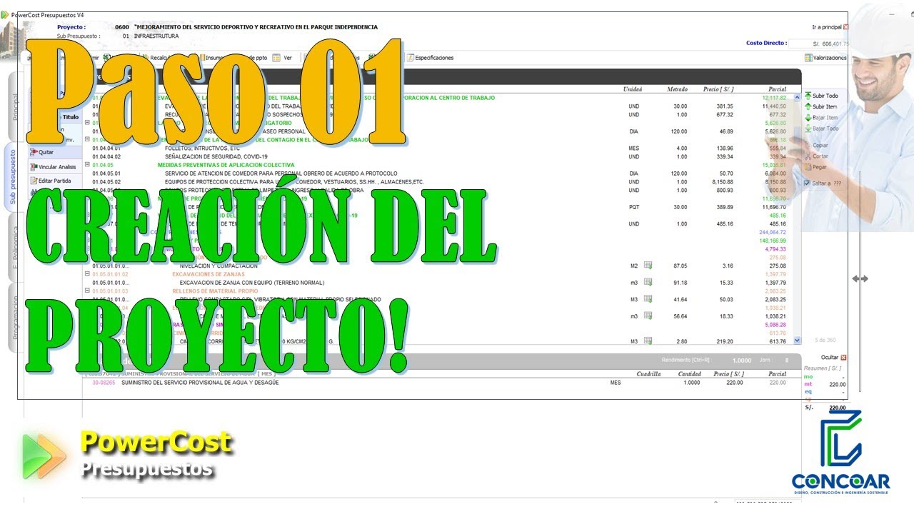 TUTORIAL POWERCOST(CAMILO)| Creaci&oacute;n del proyecto y subpresupuestos