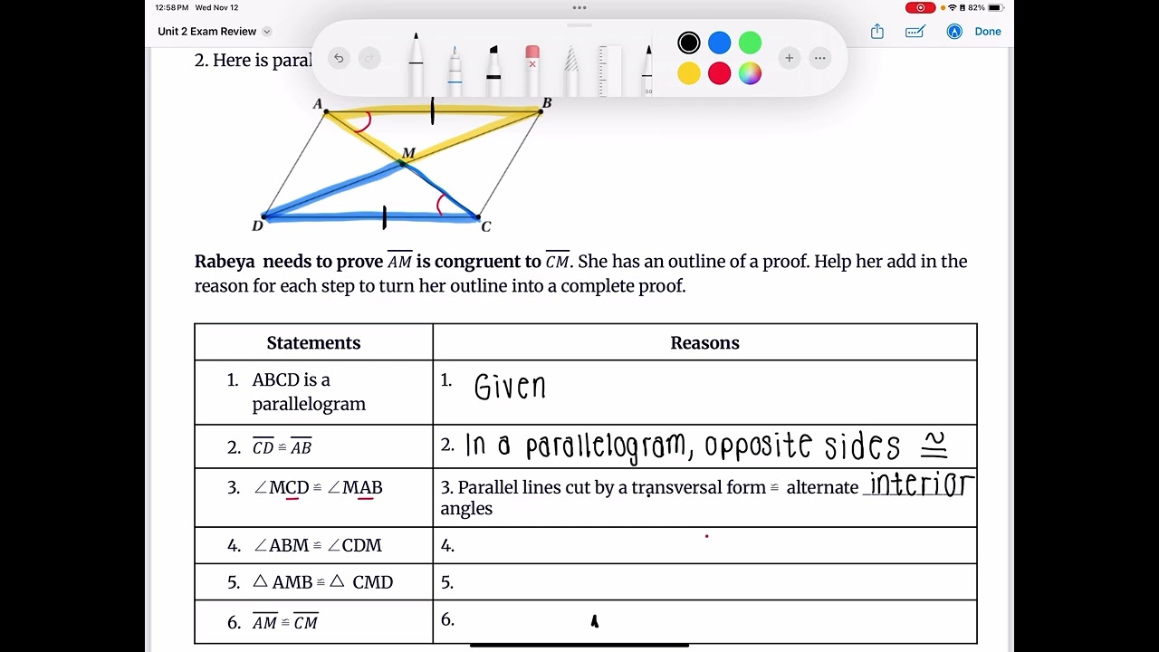 Triangle Congruence Theorems with CPCTC (Given a Parallelogram)