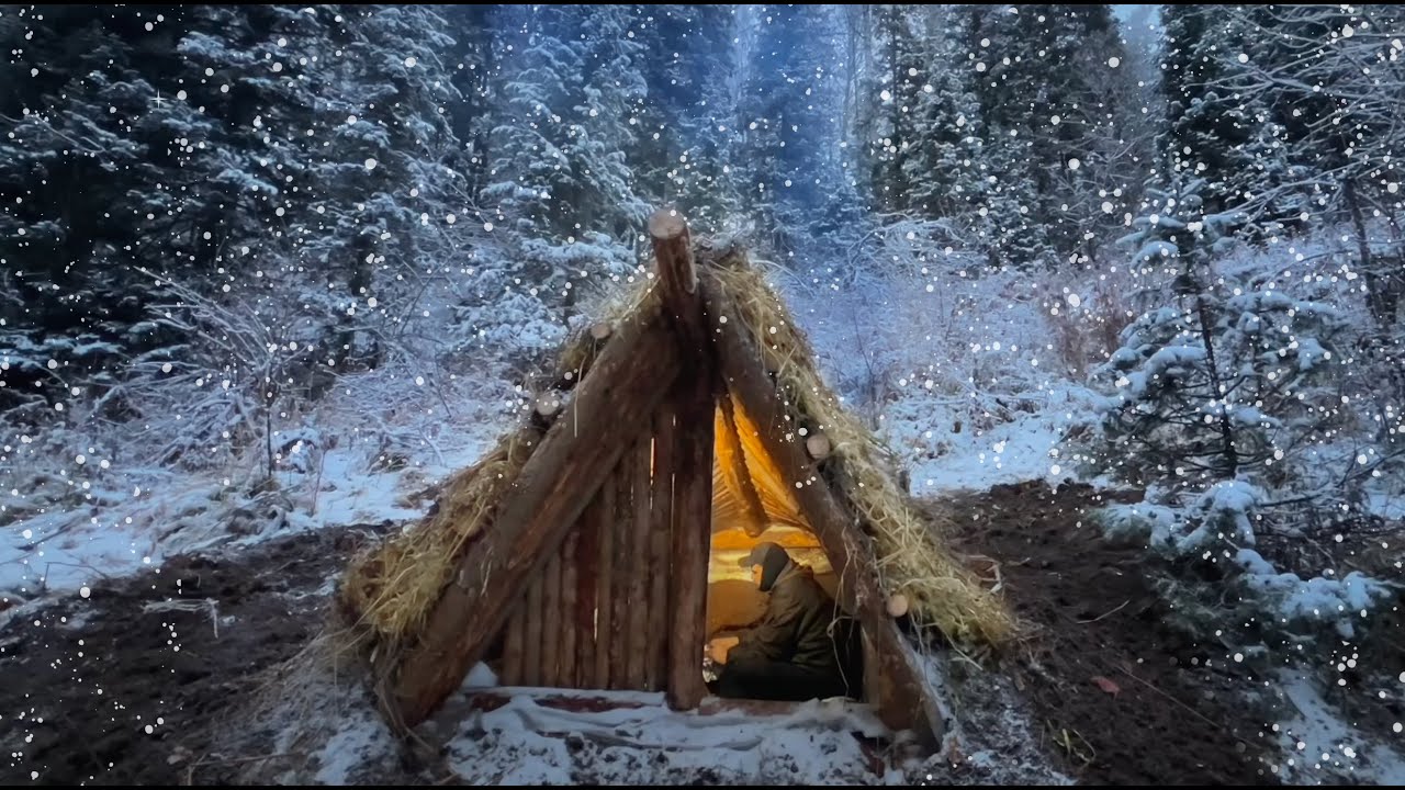 Built a Warm Shelter on the Mountainside. Survival Underground in the Wild Forest. Bushcraft