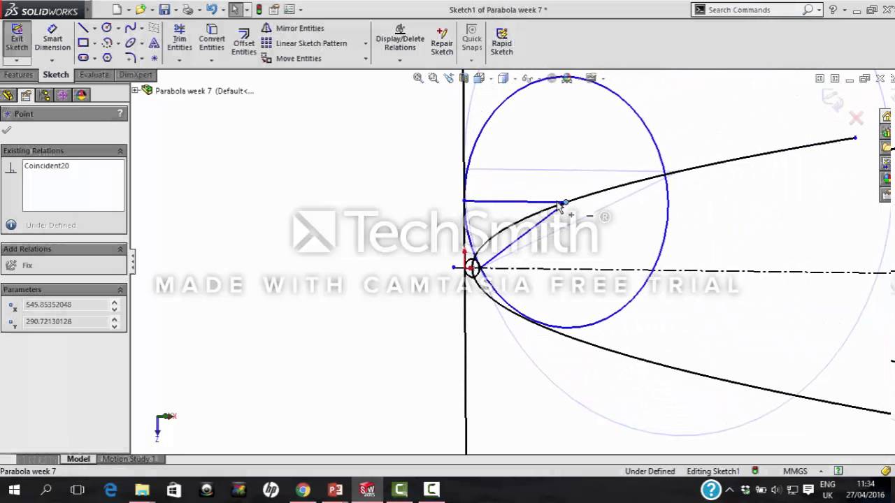 Week 7 Parabola using solidworks