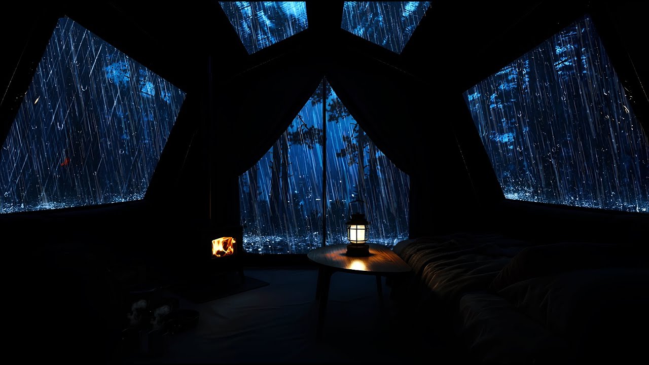 Deep Night Rain Rolling Over a Lonely Canvas Shelter | Rain Soundscape