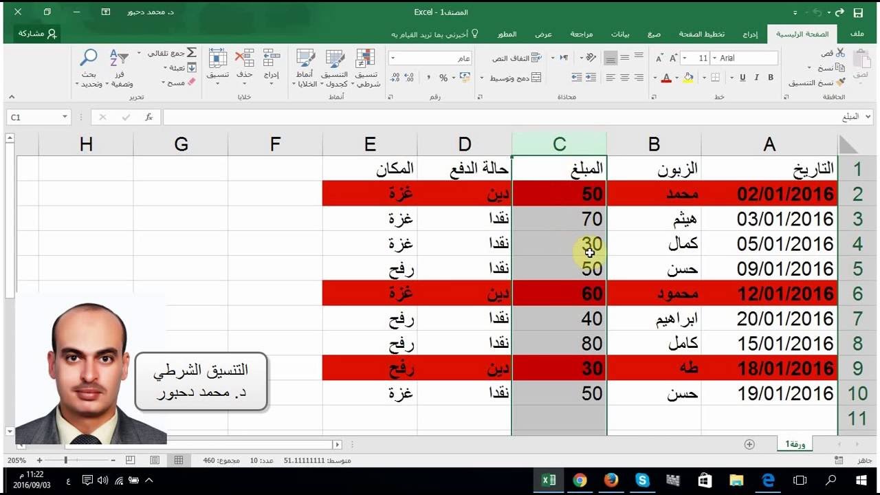 التنسيق الشرطي في الاكسل