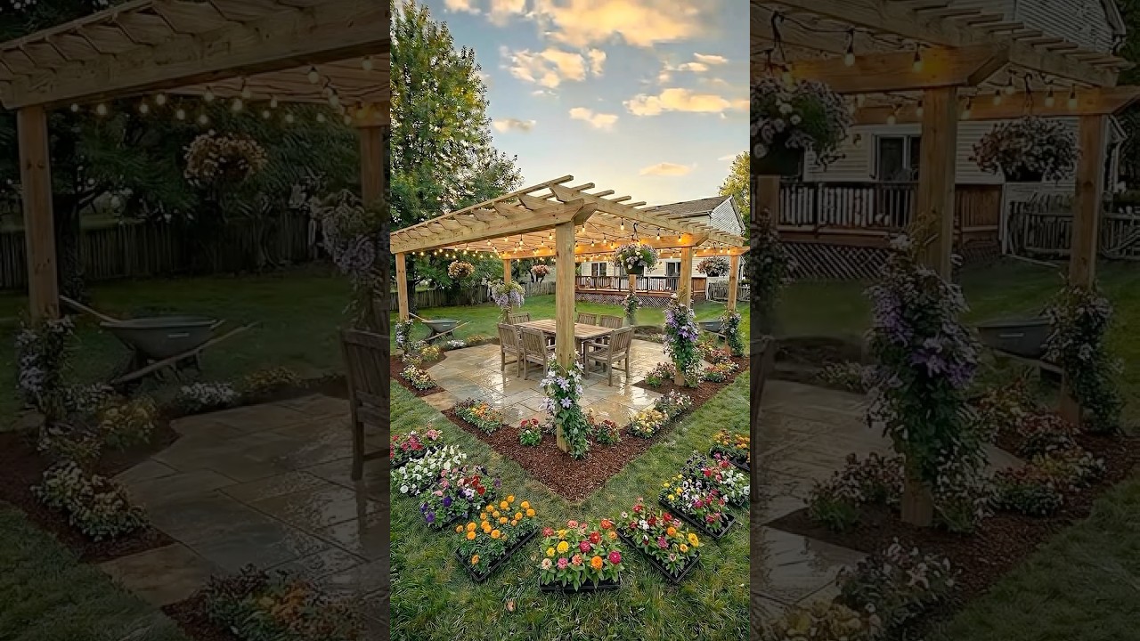 From Empty Yard to Pergola Flower Dining Garden #garden #reels #satisfying