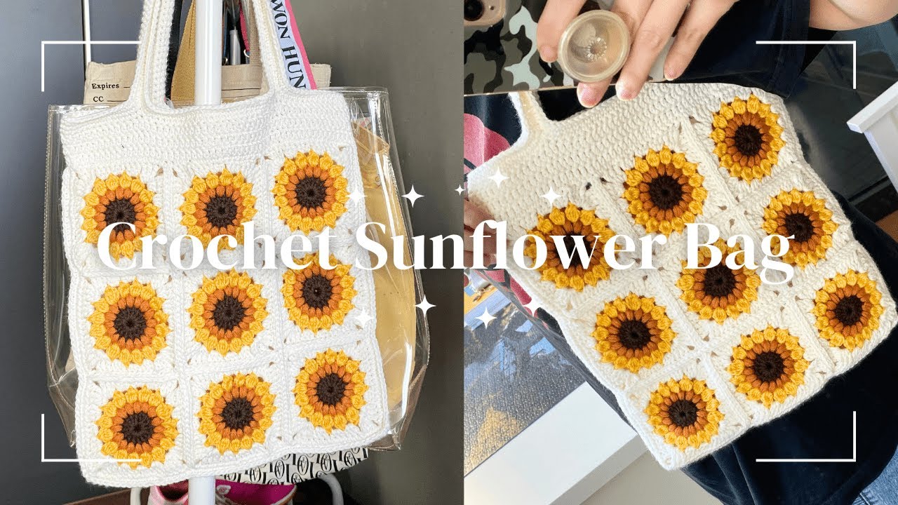 How to Crochet a Sunflower Granny Square Bag #crochettutorial