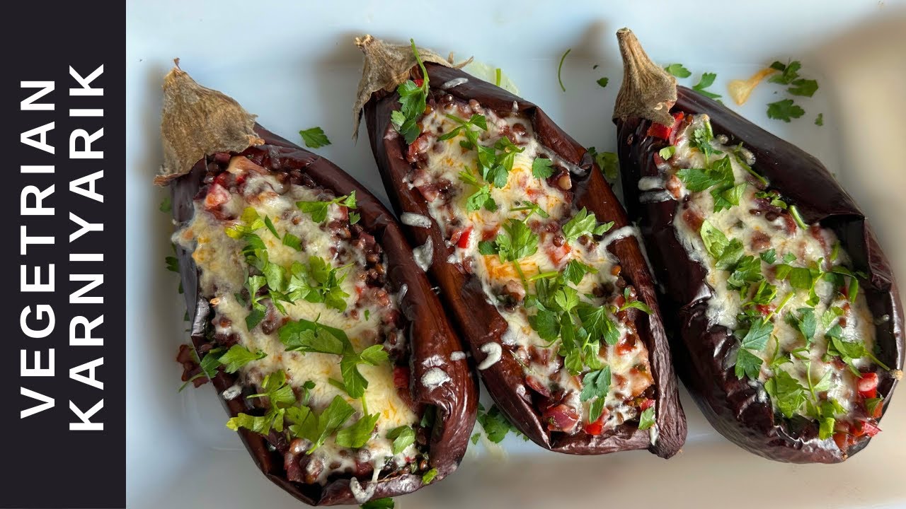BIG #Vegetarian Twist to a Traditional Recipe: Beluga Lentil Stuffed Cheesy Roasted Eggplant