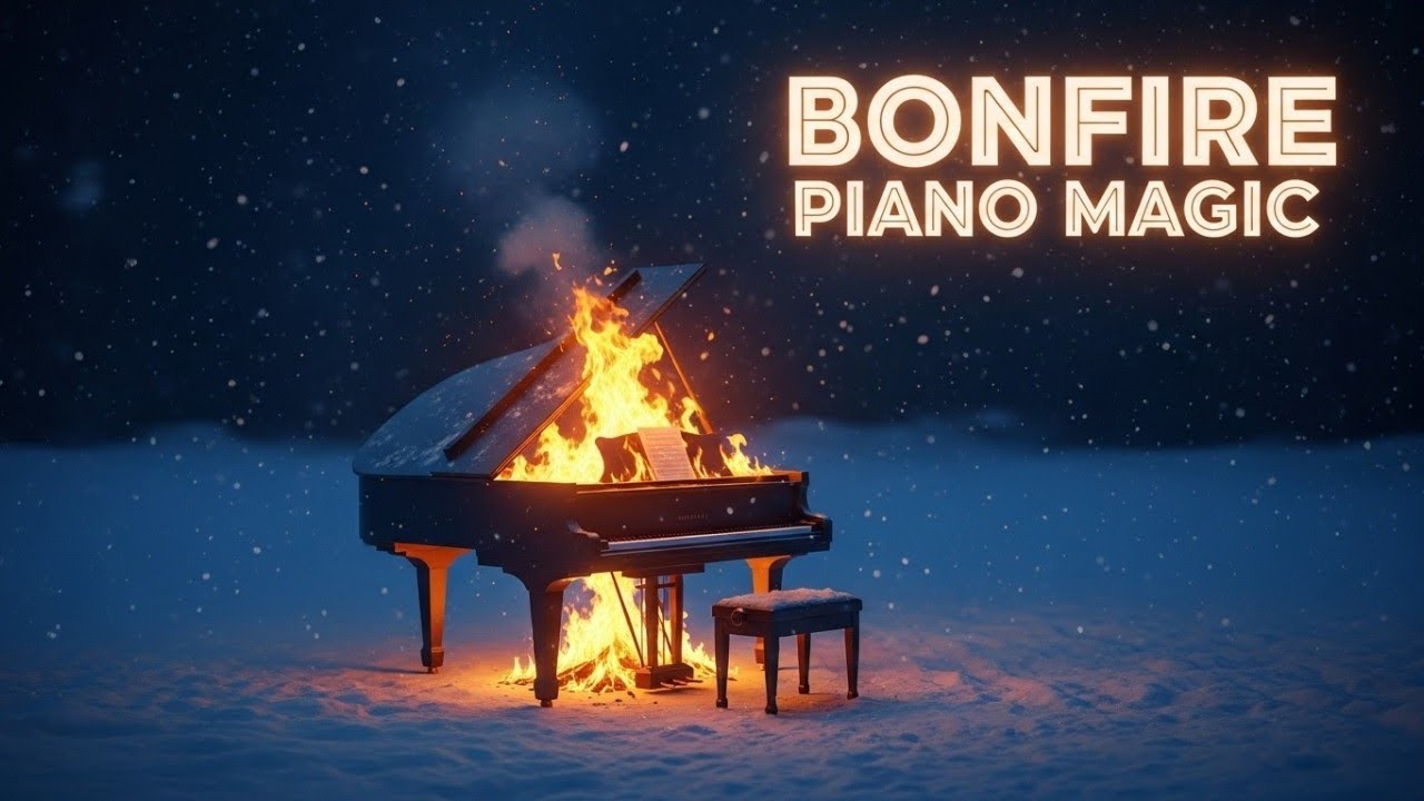 BONFIRE & PIANO AMBIENCE 🌙 Deep Relaxation, Stress Relief, Calm Mind, Sleep & Meditation