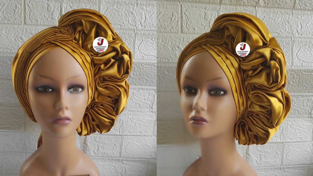 Pleated V-SHAPED Linned Satin Turban Cap with side Pleated frame & Ruffles Design