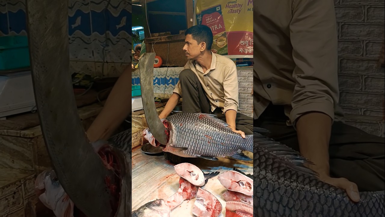 🔥😱 Big River Katla Fish Cutting Skills In Fish Market | Fish Cutting Skills😱😱 #shorts