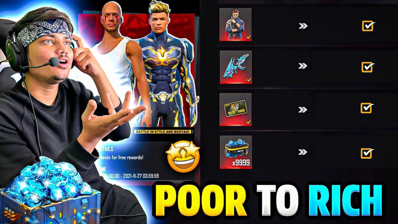 Free Fire Noob POOR To Pro RICH Account🤑💸|| I Got Everything And 9999 Diamonds💎 -Garena Free Fire
