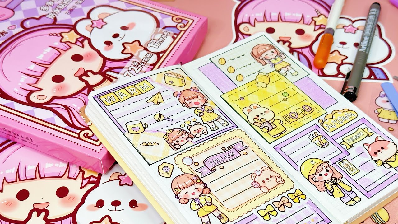 stickers journaling 💛💜cute kawaii sticker🌈 Immersive ASMR bullet journal | Ep.96