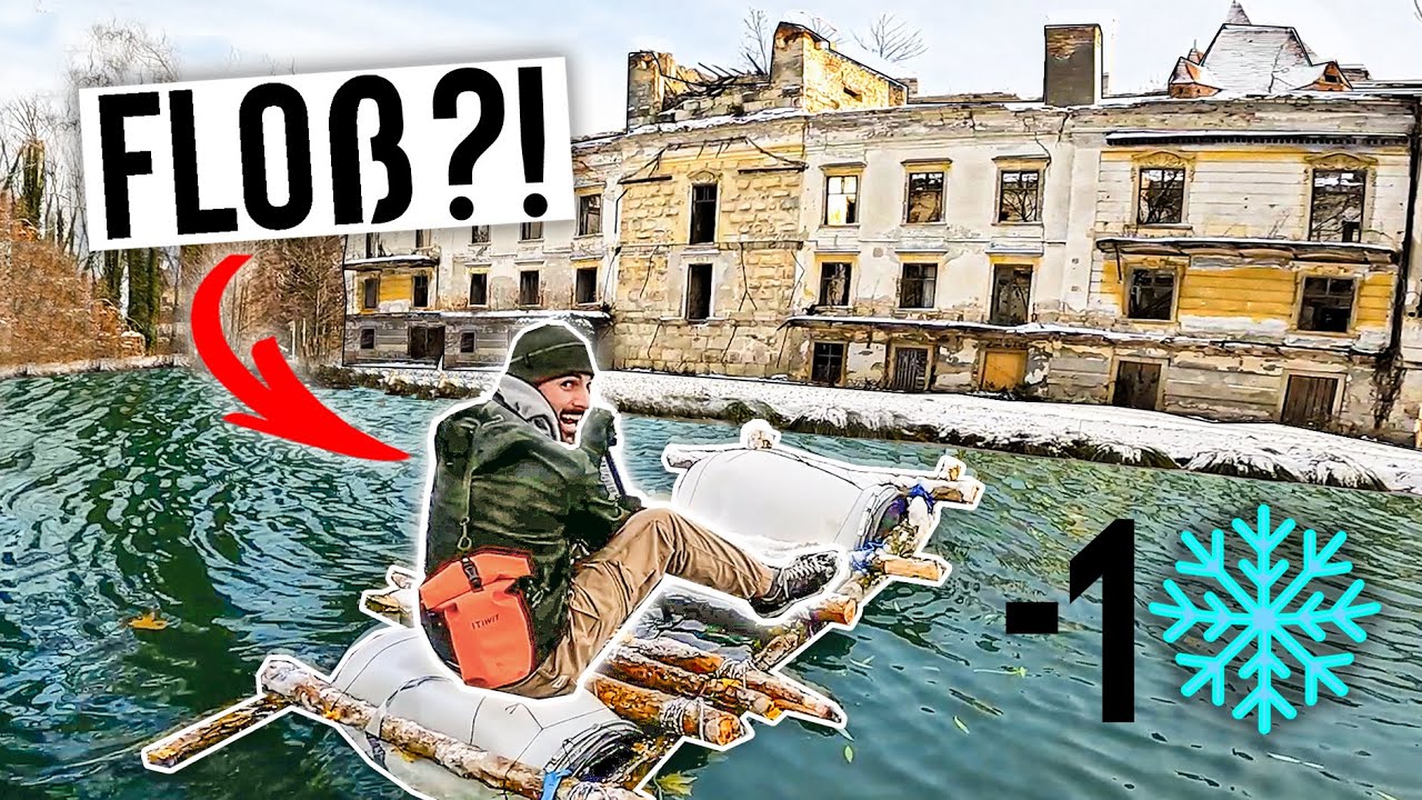 Wir erkunden VERLASSENES WASSERSCHLOSS mit SELBSTGEBAUTEM FLOẞ 🪵 | bei MINUSGRADEN (Bushcraft)