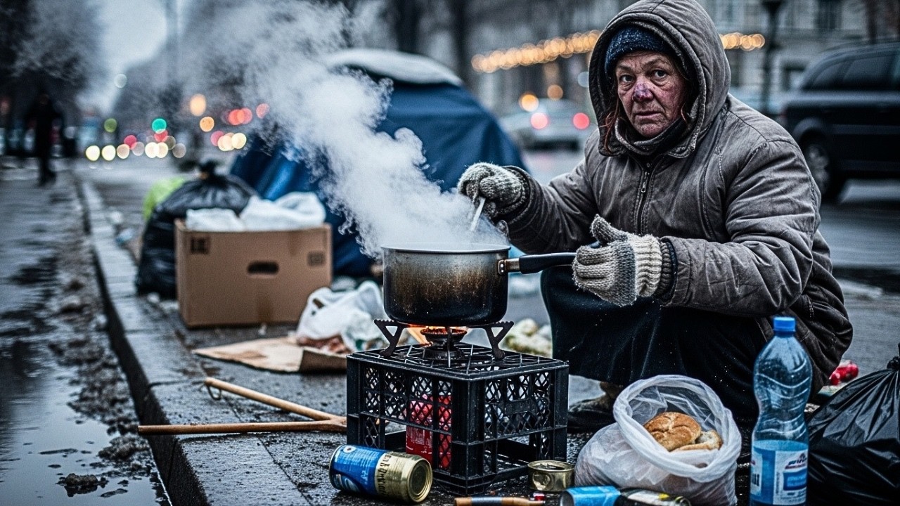 Come i senzatetto preparano pasti caldi per strada