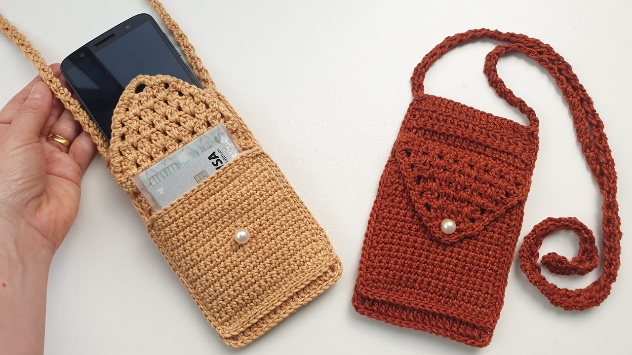 BOLSINHA DE CROCHÊ PARA CELULAR COM BOLSO SEM COSTURA
