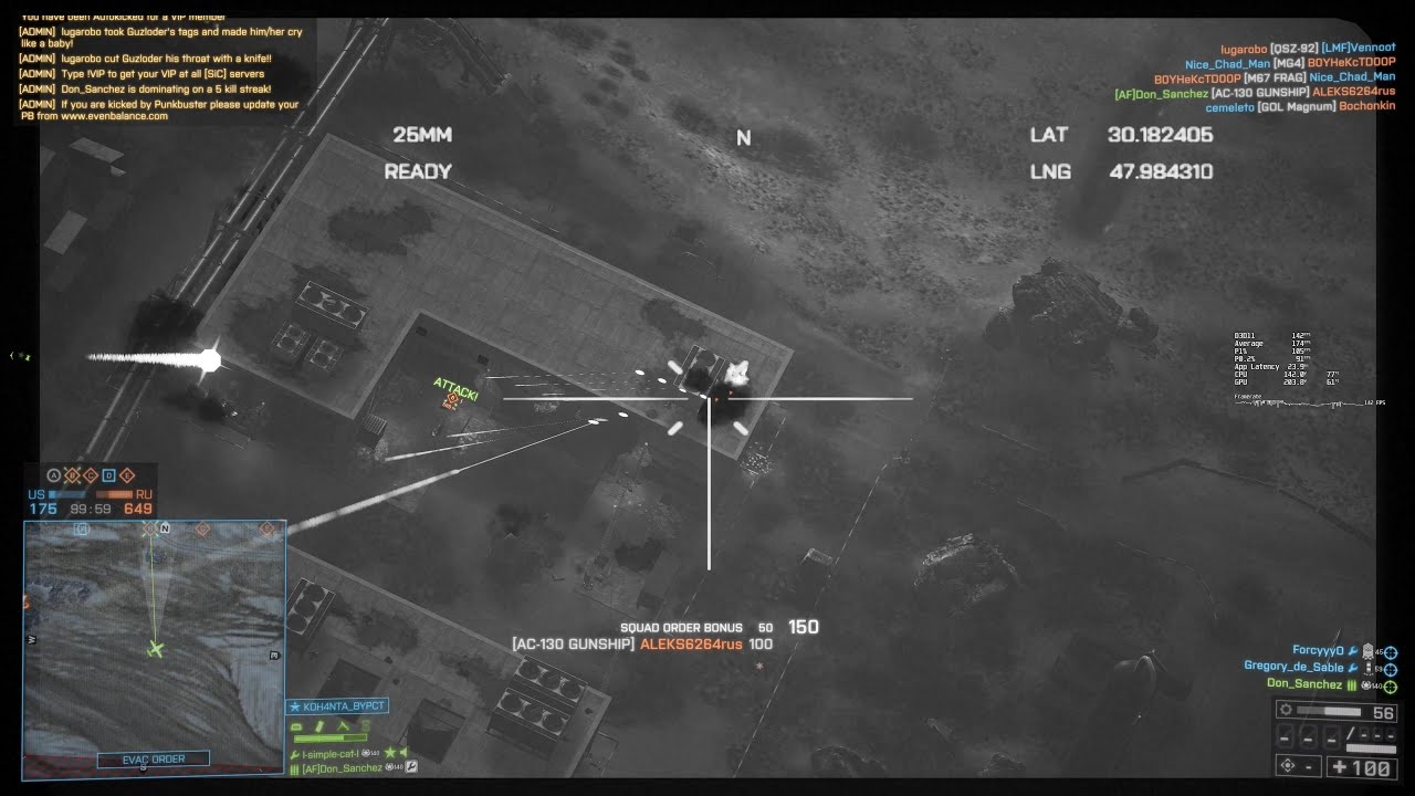 [BF4] Having fun with the Rotary Cannon (seat 3) of the AC-130 Gunship while enemy AA was asleep :)