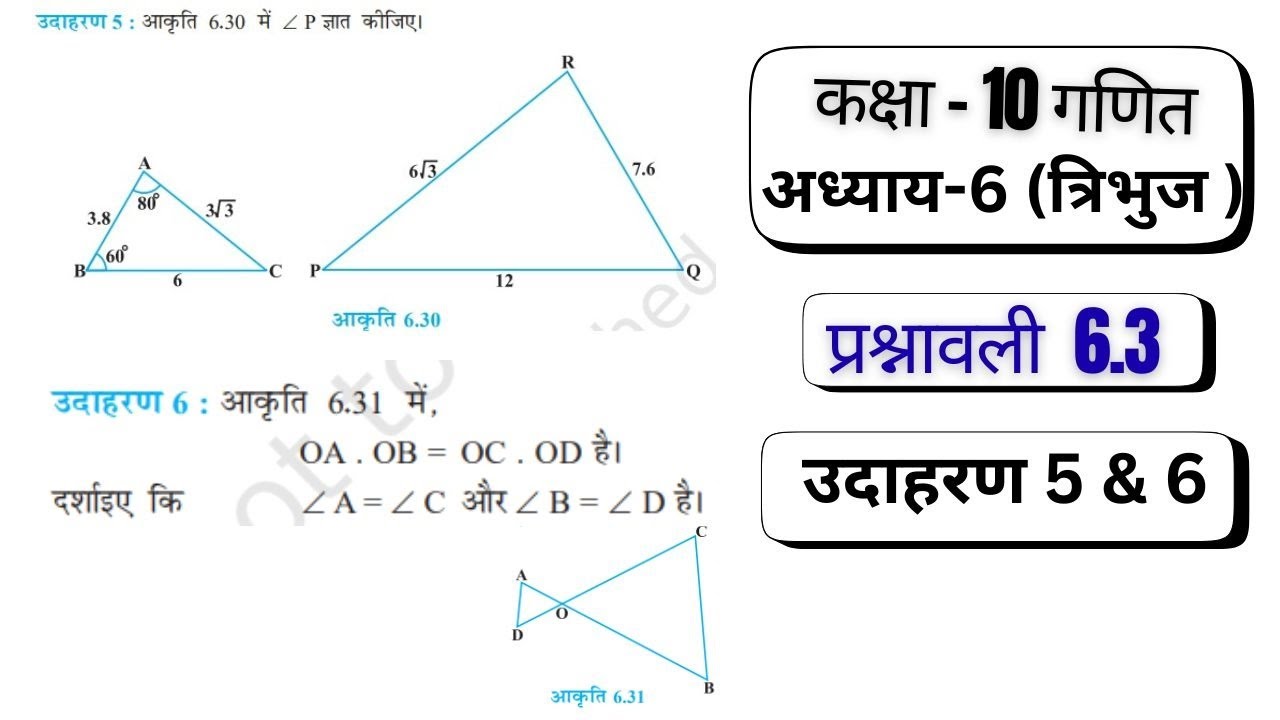 कक्षा - 10 गणित II प्रश्नावली 6.3 उदाहरण 5  & 6 II class 10th maths ex 6.3 examples Triangles II