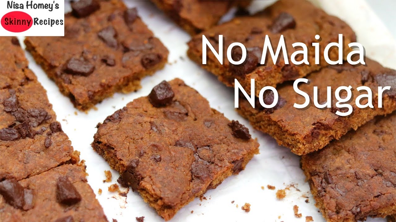 Chocolate Chips Cookie Bars Recipe - No Maida - No Sugar - Healthy Vegan Recipes | Skinny Recipes