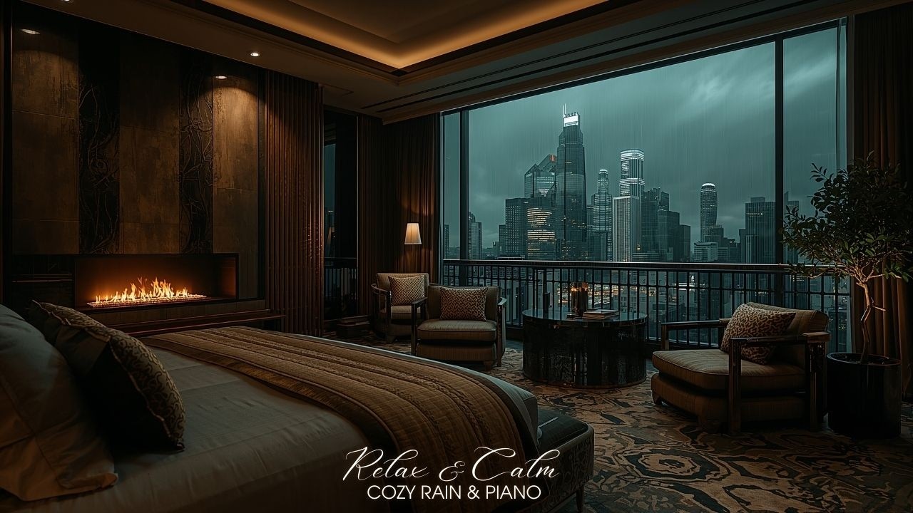 Luxury City Rain & Soft Piano 🌧️🔥 | Deep Sleep, Quiet Urban Nights, Calm Mind | 24/7