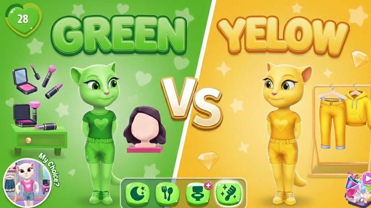  GREEN 💚 Angela vs YELLOW 💛 Angela | My Talking Angela 2 | cosplay 