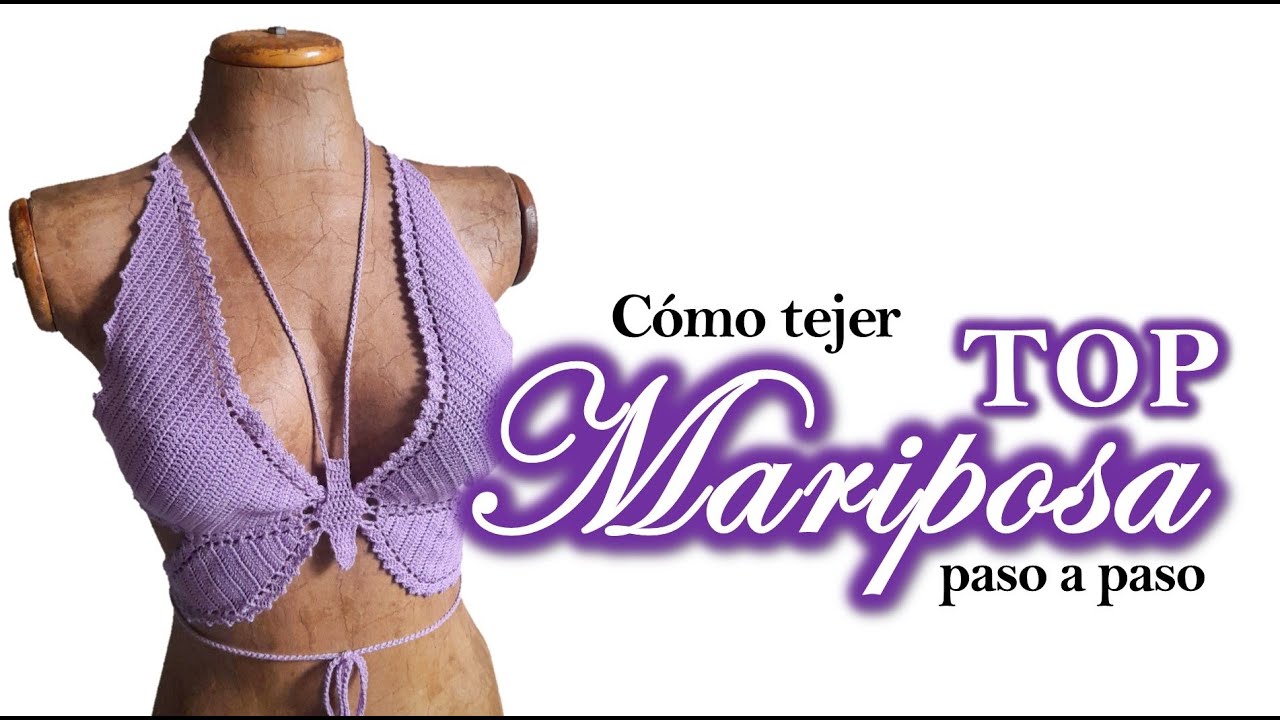 TOP MARIPOSA A CROCHET | PASO A PASO EN ESPAÑOL | TODAS LAS TALLAS (Auder Crochet)