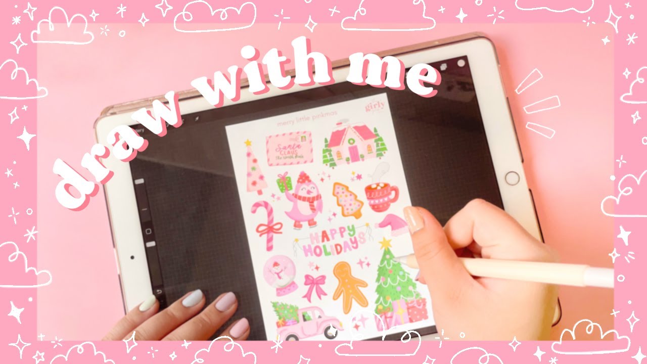draw with me: pink christmas stickers! 💓 (drawing timelapse)