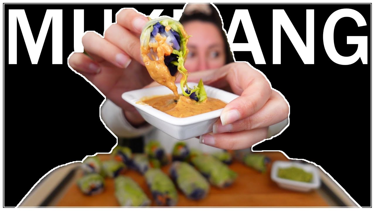 SPRING ROLLS CON SALSA AL BURRO DI ARACHIDI MUKBANG EATING SHOW ITA #81