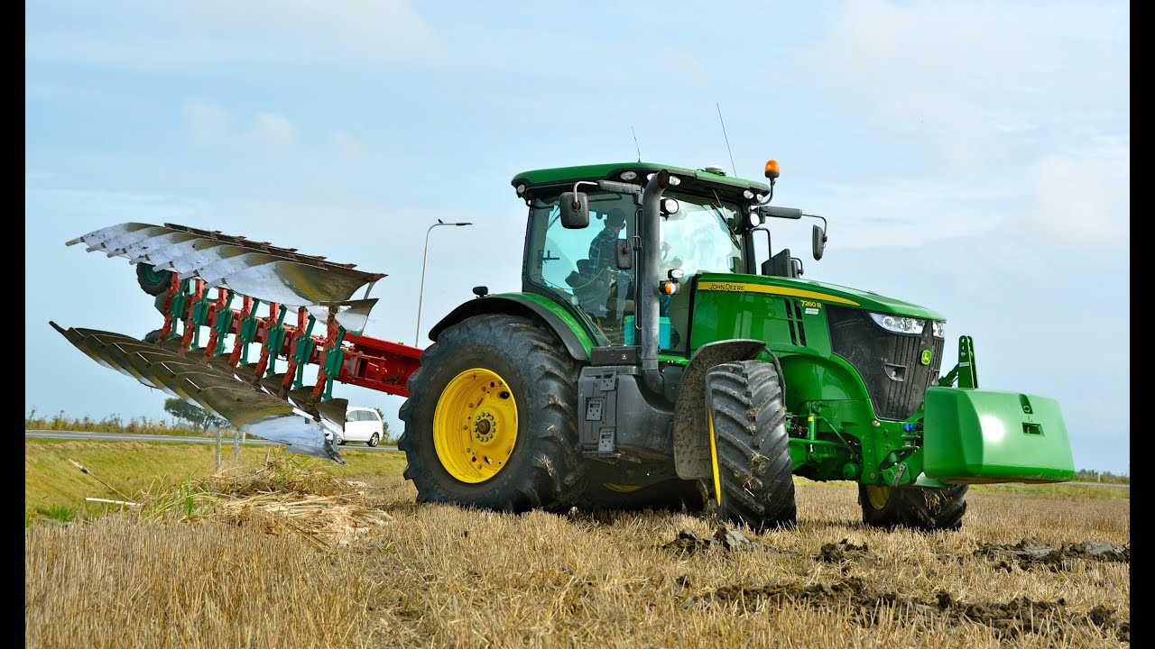 John Deere 7260R + 7 furrow LO 100 on-land ploughing / ploegen - Thes Agro
